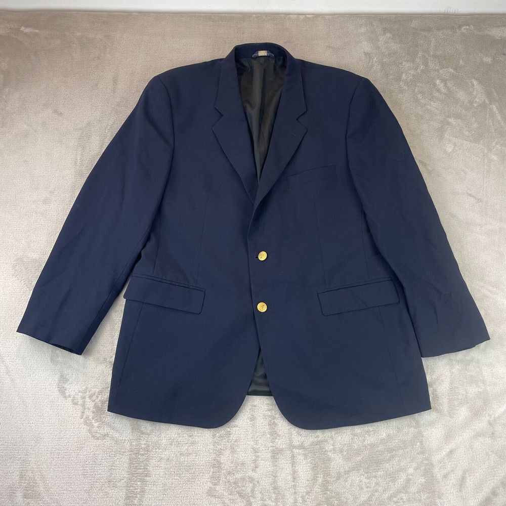 Brooks Brothers 346 Blazer Men 44R Navy Blue 100% Worsted Wool Gold Buttons